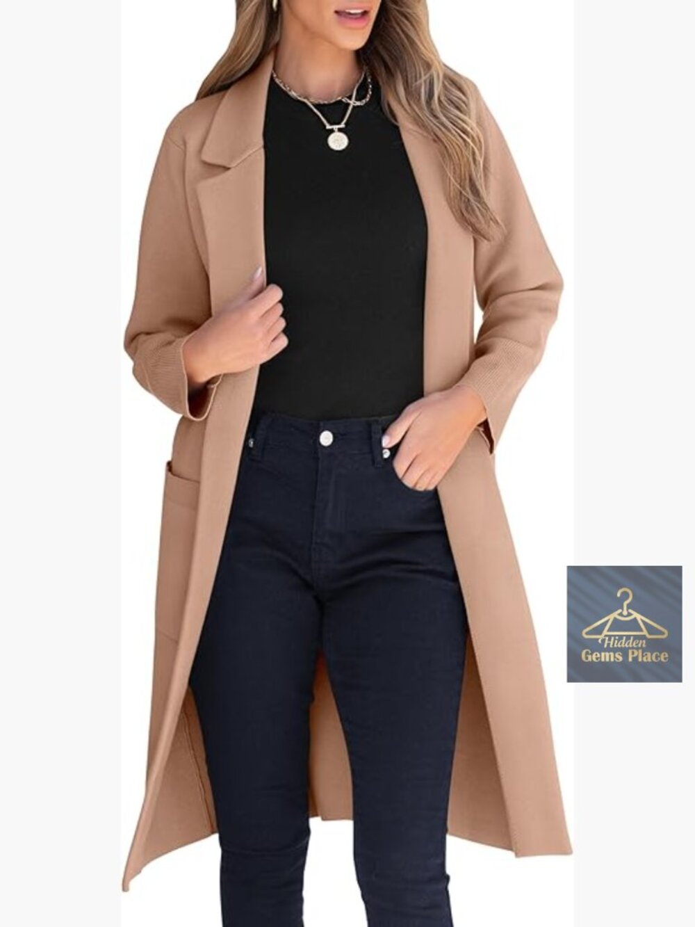 Knitted Lapel Long Cardigan Coatigan Open Front Sweater Relaxed Fit